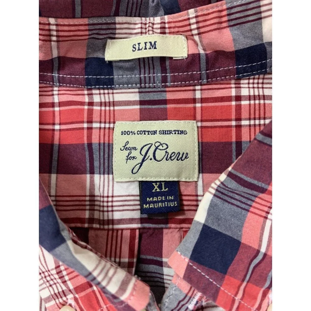 J Crew Slim‎ Fit Plaid Long Sleeve Button Down Shirt (Men's XL) Red